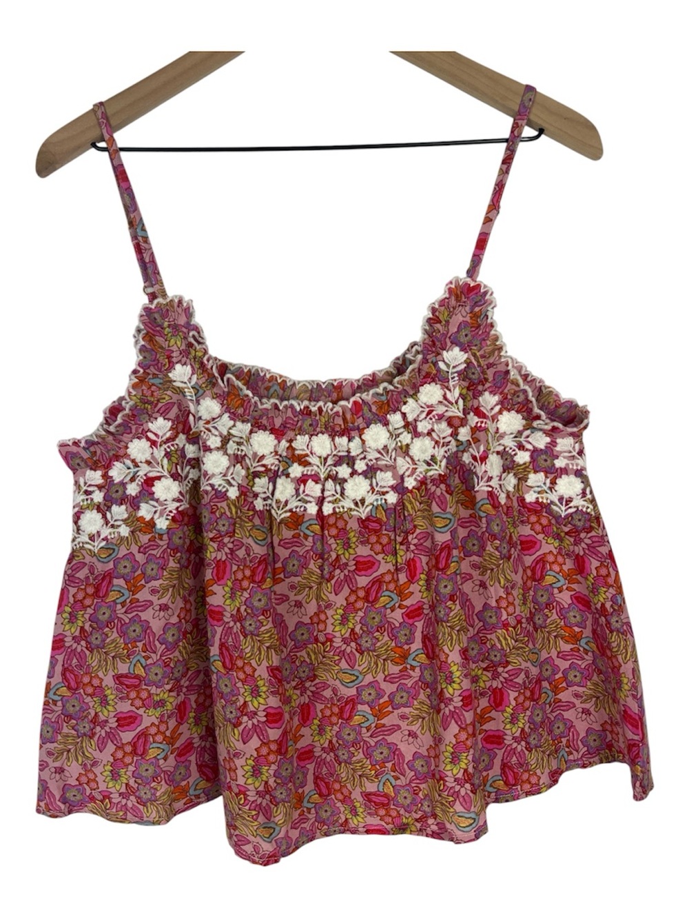 Natural Life Size M Embroidered Floral Tank Top Pink Cropped EUC